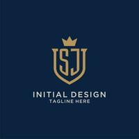 SJ initial shield crown logo vector