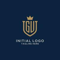 GU initial shield crown logo vector