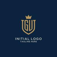 GU initial shield crown logo vector