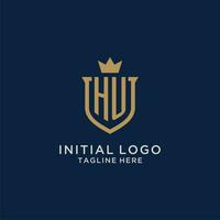 HU initial shield crown logo vector