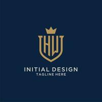 HW initial shield crown logo vector