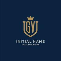 GV initial shield crown logo vector