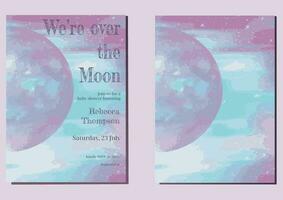Over the Moon Theme Baby Shower Invitation. Moon and Stars Space Blue and Pink Background for Gender reveal, Birthday party, Bridal Shower, Wedding, Games, Signs, Posters and other Decor vector