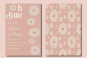Oh Baby Girl Pink Retro themed  Daisy Floral Baby Shower Invitation. Also great for a birthday party, signs and thank you cards vector