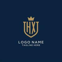 HX initial shield crown logo vector