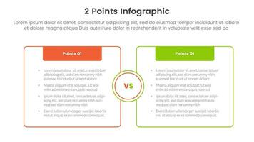 versus o comparar y comparación concepto para infografía modelo bandera con caja opuesto contorno con encabezamiento con dos punto lista información vector