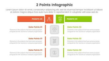 versus o comparar y comparación concepto para infografía modelo bandera con caja rectángulo mesa opuesto con dos punto lista información vector