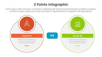 versus o comparar y comparación concepto para infografía modelo bandera con grande circulo y pequeño circulo Insignia con dos punto lista información vector