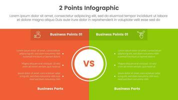 versus o comparar y comparación concepto para infografía modelo bandera con página completa caja antecedentes y grande circulo centrar con dos punto lista información vector