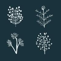 winter tree set in a cartoon style, monoline. Vector illustration on dark background