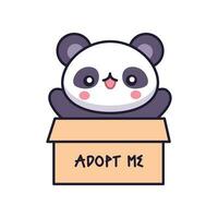 linda kawaii panda en adoptar caja vector