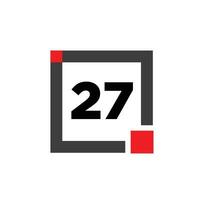 27 number with a gray square icon. 27 number monogram. vector