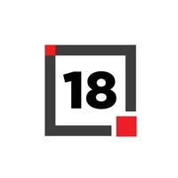 18 number with a gray square icon. 18 number monogram. vector