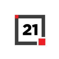 21 number with a gray square icon. 21 number monogram. vector