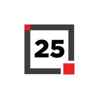 25 number with a gray square icon. 25 number monogram. vector