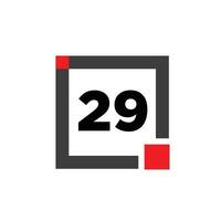 29 number with a gray square icon. 29 number monogram. vector