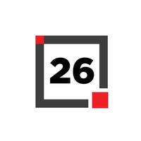 26 number with a gray square icon. 26 number monogram. vector