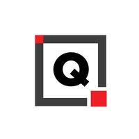 Q company name monogram with red square. Q dot icon. vector