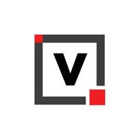 V company name monogram with red square. V dot icon. vector