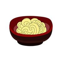 Vector Plate with noodles, spaghetti. Cooked Portion pasta macaroni served without sauce on bowl.