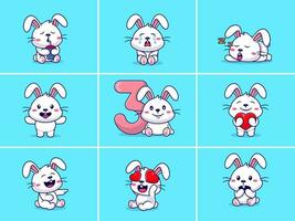 Set of cute rabbit characters with different emoticons vector