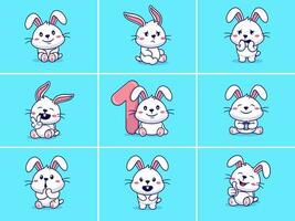 Set of cute rabbit characters with different emoticons vector