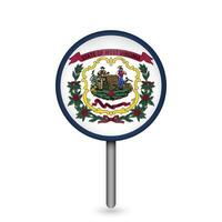 Map pointer with flag of West Virginia. Vector illustration.