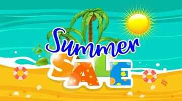 Realistic Summer sale banner and poster design with tropical leaves background Vector. big and super sale summer background design. vector