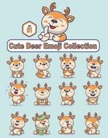 Set of cute deer character in various poses sticker vector cartoon illustration