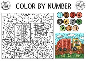 Vector circus color by number activity with clown face and bow. Fairytale black and white counting game with cute stage performer. Funny amusement show coloring page for kids