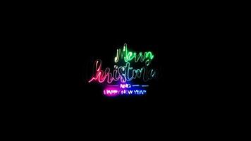 Merry Christmas and Happy New Year colorful neon text video