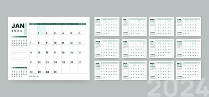 Horizontal monthly calendar template for 2024 year, Corporate templates design with lined for taking note, Vector calendar template