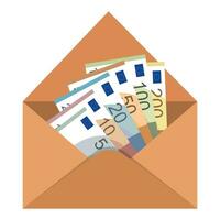 An envelope with money. Euro banknote. The concept of saving money and wages. Vector illustration.