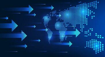 Technology world map with arrows coming towards It conveys the advancement of technology that has access to the world to improve living conditions. communication doing international business vector