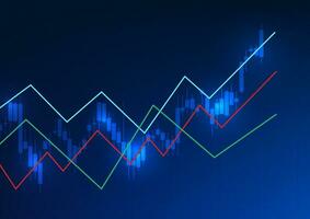 Technology background with price charts used to measure the growth, profit, and loss of the company It is a dark blue vector illustration of candlestick charts and line charts.