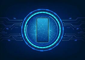 Smartphone technology placed on technology circle It is a vector mobile phone that represents mobile technology that helps with communication.work entertainment and information technology management