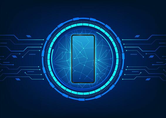 Smartphone technology placed on technology circle It is a vector mobile phone that represents mobile technology that helps with communication.work entertainment and information technology management