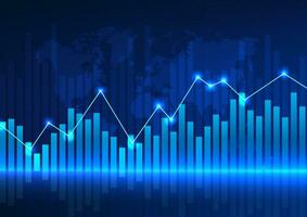 Technology background with price charts used to measure the growth, profit, and loss of the company Vector illustration blue line graph Bar graph behind the world map