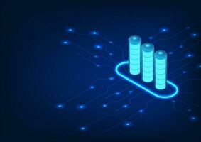 batería tecnología, vector ilustración batería conectado a un circuito tablero. tecnología representa un batería como un eléctrico almacenamiento dispositivo descarga poder a electrónico dispositivos.