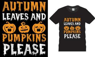 otoño hojas y calabazas por favor, camiseta diseño vector
