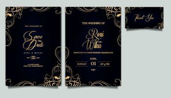 elegant wedding invitation cards set vector