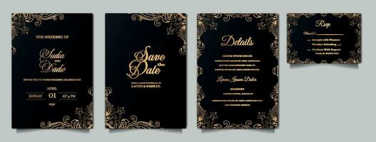 elegant wedding invitation cards set vector