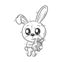 Cute bunny brings gifts for coloring vector