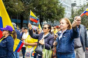 Bogota, Colombia, 16 August 2023. March asking for Gustavo Petro impeachment. Peaceful protest march in Bogota Colombia against the government of Gustavo Petro called La Marcha de la Mayoria. photo