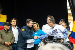 Bogota, Colombia, 16 August 2023. March asking for Gustavo Petro impeachment. Peaceful protest march in Bogota Colombia against the government of Gustavo Petro called La Marcha de la Mayoria. photo