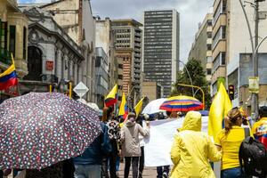 Bogota, Colombia, 16 August 2023. March asking for Gustavo Petro impeachment. Peaceful protest march in Bogota Colombia against the government of Gustavo Petro called La Marcha de la Mayoria. photo