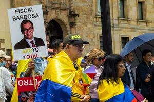 Bogota, Colombia, 16 August 2023. March asking for Gustavo Petro impeachment. Peaceful protest march in Bogota Colombia against the government of Gustavo Petro called La Marcha de la Mayoria. photo