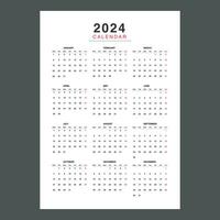 Calendar 2024 design. 2024 paper calendar layout in printable style. vector illustration,