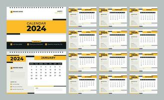Desk Calendar 2024 template. 12 months included. Editable 2024 calendar design. Vector design