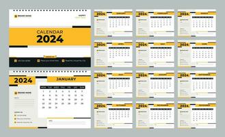 Desk Calendar 2024 template. 12 months included. Editable 2024 calendar design. Vector design